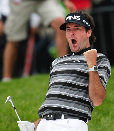Bubba Watson of the U.S. is celebrates at the HSBC Champions golf tournament at the Sheshan International Golf Club in Shanghai 