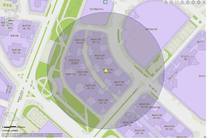 Mosquito control area around Kwong Fook On Garden on Areia Preta Central Street